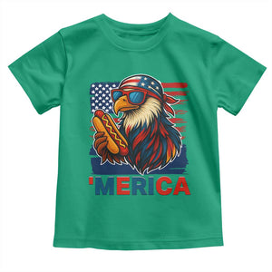 Funny American Eagle Eating Hot Dog Toddler T Shirt 4th Of July Party Patriotic USA Flag TS02 Irish Green Print Your Wear