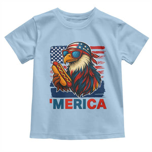 Funny American Eagle Eating Hot Dog Toddler T Shirt 4th Of July Party Patriotic USA Flag TS02 Light Blue Print Your Wear