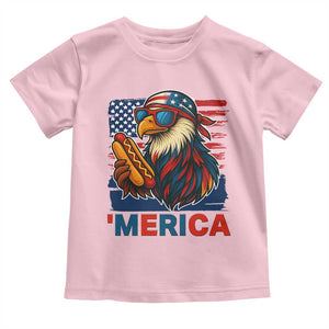 Funny American Eagle Eating Hot Dog Toddler T Shirt 4th Of July Party Patriotic USA Flag TS02 Light Pink Print Your Wear