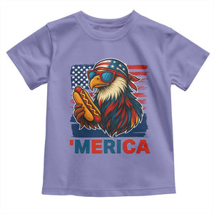 Funny American Eagle Eating Hot Dog Toddler T Shirt 4th Of July Party Patriotic USA Flag TS02 Violet Print Your Wear