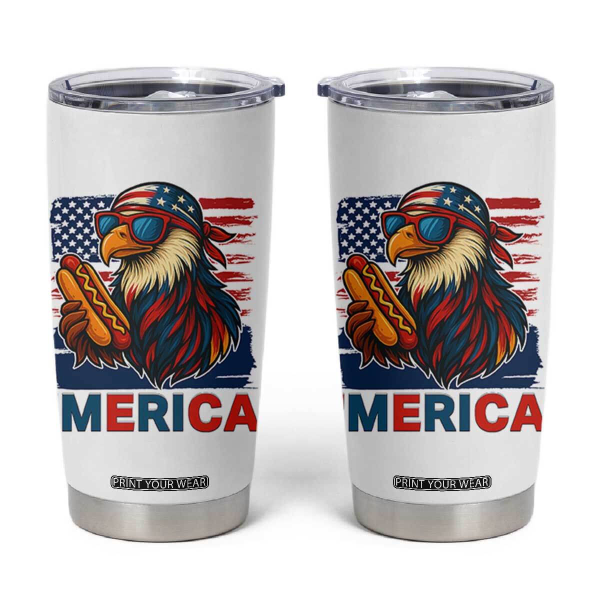 Funny American Eagle Eating Hot Dog Tumbler Cup 4th Of July Party Patriotic USA Flag TS02 White Print Your Wear