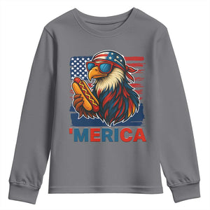 Funny American Eagle Eating Hot Dog Youth Sweatshirt 4th Of July Party Patriotic USA Flag TS02 Charcoal Print Your Wear