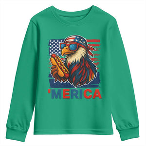 Funny American Eagle Eating Hot Dog Youth Sweatshirt 4th Of July Party Patriotic USA Flag TS02 Irish Green Print Your Wear