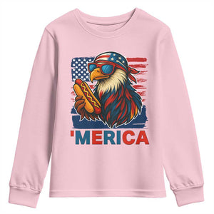 Funny American Eagle Eating Hot Dog Youth Sweatshirt 4th Of July Party Patriotic USA Flag TS02 Light Pink Print Your Wear