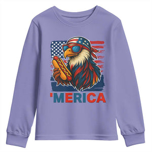 Funny American Eagle Eating Hot Dog Youth Sweatshirt 4th Of July Party Patriotic USA Flag TS02 Violet Print Your Wear