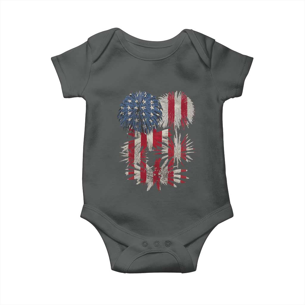 Funny American Fireworks Patriotic July 4th US Flag Baby Onesie TS11 Dark Heather Print Your Wear
