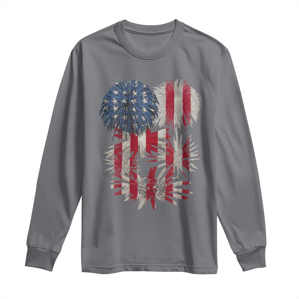 Funny American Fireworks Patriotic July 4th US Flag Long Sleeve Shirt TS11 Charcoal Print Your Wear