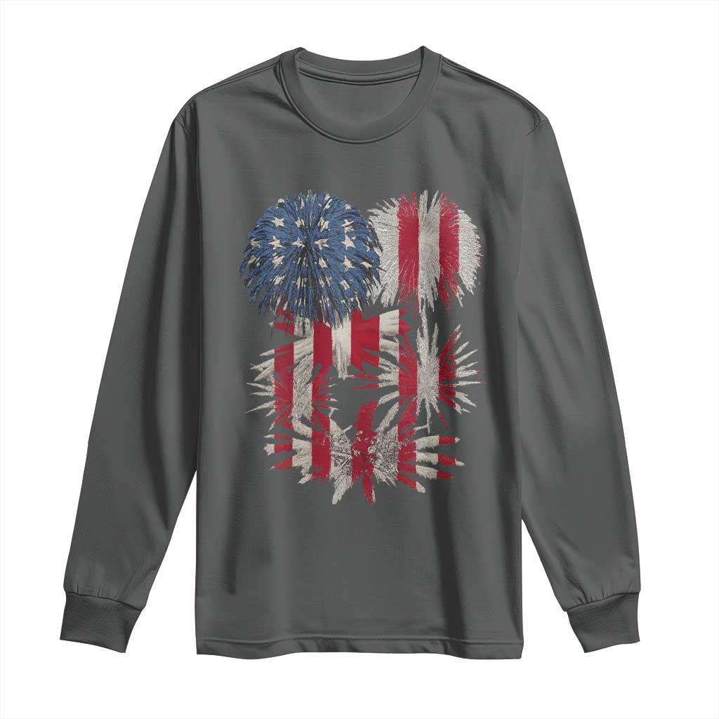 Funny American Fireworks Patriotic July 4th US Flag Long Sleeve Shirt TS11 Dark Heather Print Your Wear