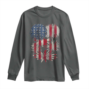 Funny American Fireworks Patriotic July 4th US Flag Long Sleeve Shirt TS11 Dark Heather Print Your Wear