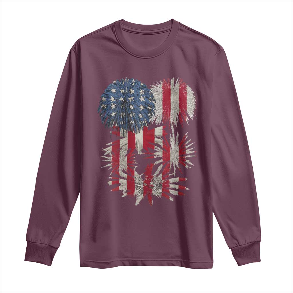 Funny American Fireworks Patriotic July 4th US Flag Long Sleeve Shirt TS11 Maroon Print Your Wear