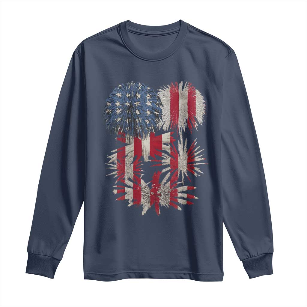 Funny American Fireworks Patriotic July 4th US Flag Long Sleeve Shirt TS11 Navy Print Your Wear