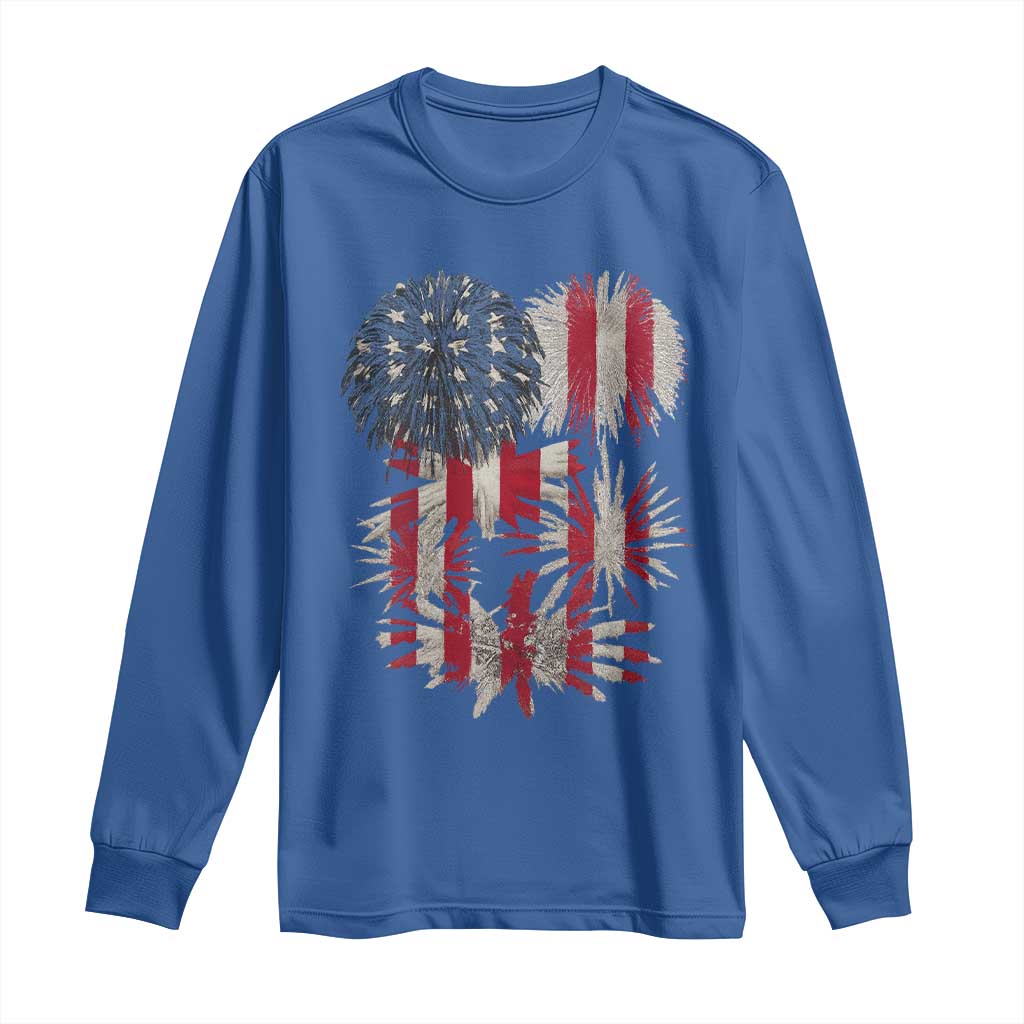 Funny American Fireworks Patriotic July 4th US Flag Long Sleeve Shirt TS11 Royal Blue Print Your Wear
