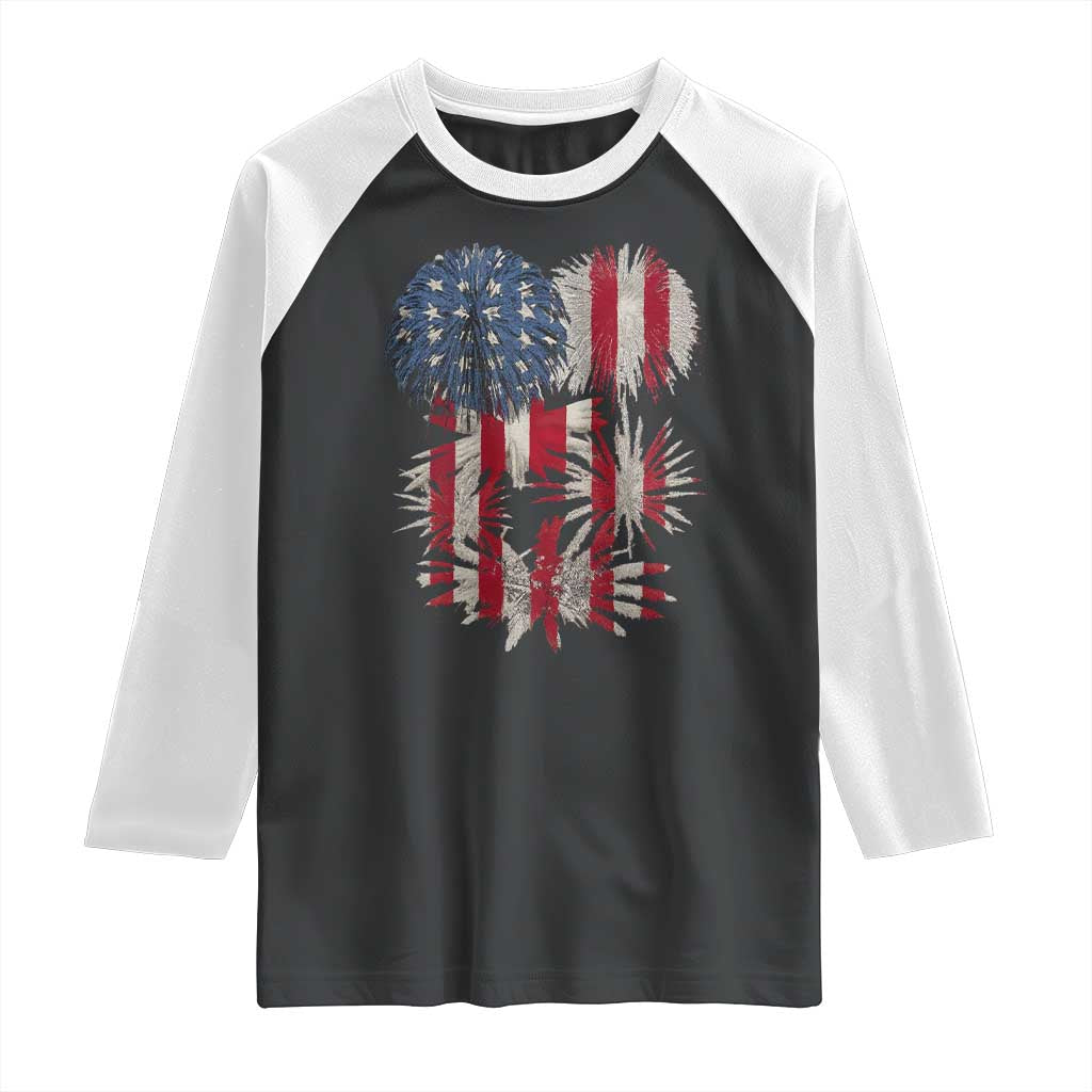 Funny American Fireworks Patriotic July 4th US Flag Raglan Shirt TS11 Black White Print Your Wear