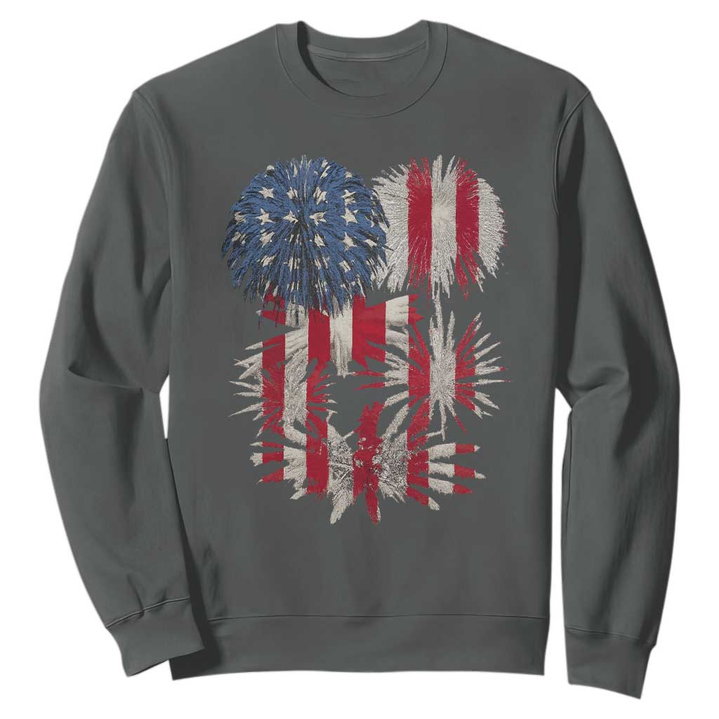 Funny American Fireworks Patriotic July 4th US Flag Sweatshirt TS11 Dark Heather Print Your Wear
