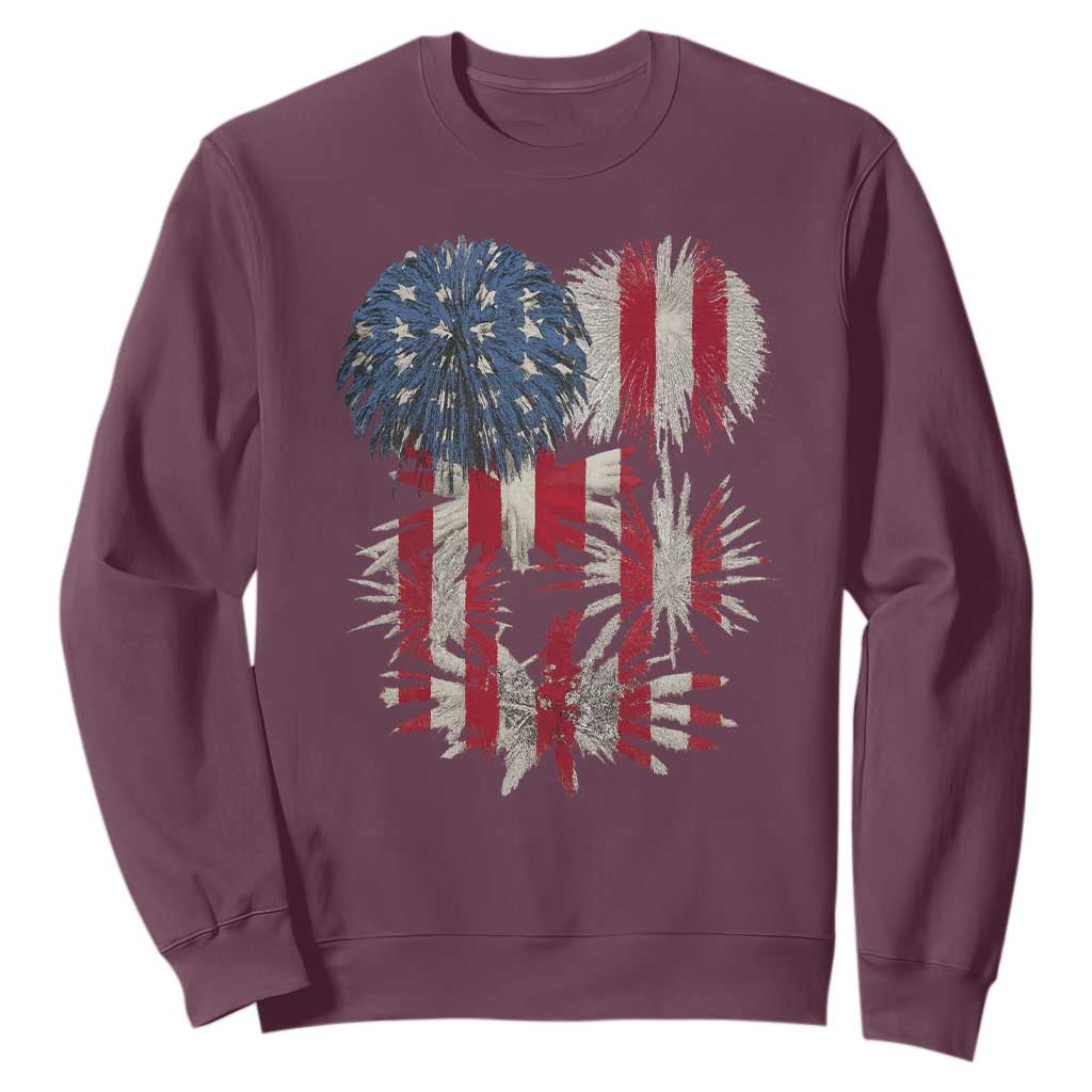 Funny American Fireworks Patriotic July 4th US Flag Sweatshirt TS11 Maroon Print Your Wear