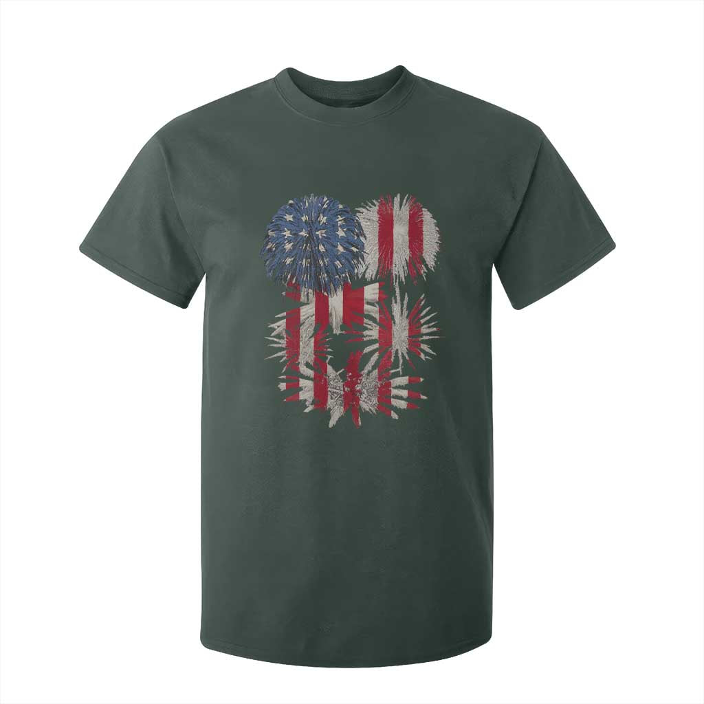 Funny American Fireworks Patriotic July 4th US Flag T Shirt For Kid TS11 Dark Forest Green Print Your Wear