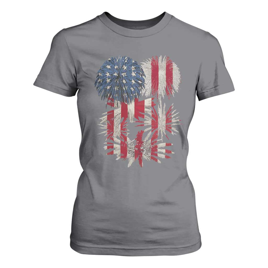 Funny American Fireworks Patriotic July 4th US Flag T Shirt For Women TS11 Charcoal Print Your Wear