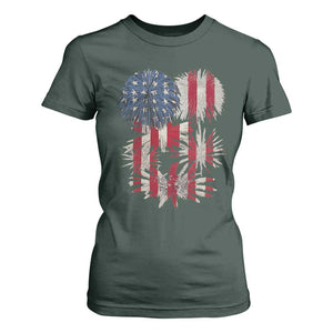 Funny American Fireworks Patriotic July 4th US Flag T Shirt For Women TS11 Dark Forest Green Print Your Wear