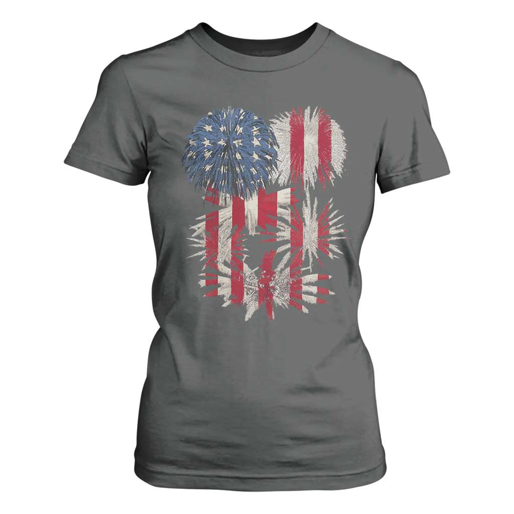 Funny American Fireworks Patriotic July 4th US Flag T Shirt For Women TS11 Dark Heather Print Your Wear