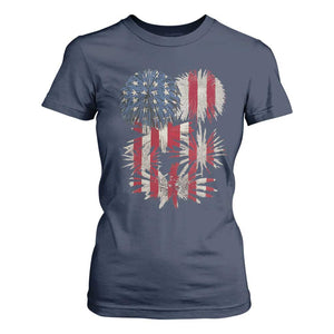 Funny American Fireworks Patriotic July 4th US Flag T Shirt For Women TS11 Navy Print Your Wear