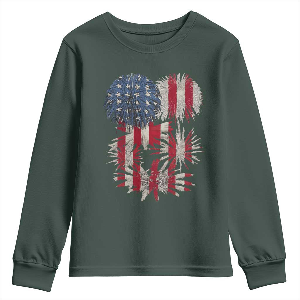 Funny American Fireworks Patriotic July 4th US Flag Youth Sweatshirt TS11 Dark Forest Green Print Your Wear