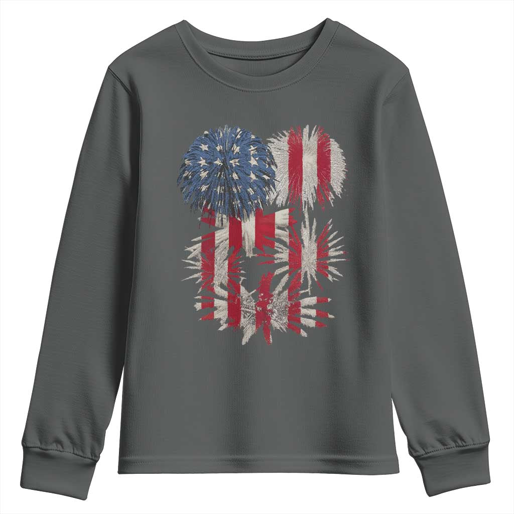 Funny American Fireworks Patriotic July 4th US Flag Youth Sweatshirt TS11 Dark Heather Print Your Wear