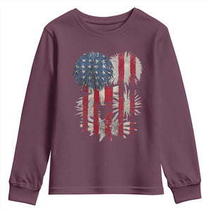 Funny American Fireworks Patriotic July 4th US Flag Youth Sweatshirt TS11 Maroon Print Your Wear