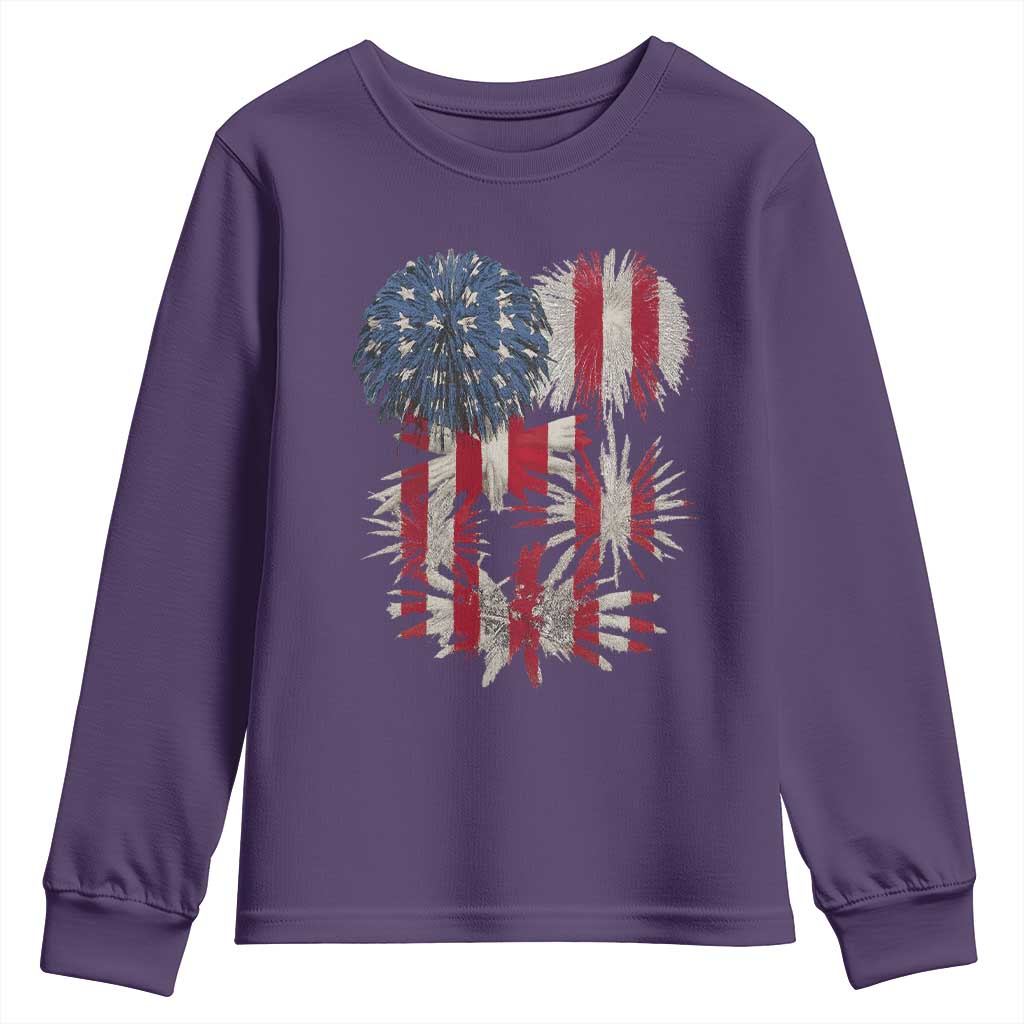Funny American Fireworks Patriotic July 4th US Flag Youth Sweatshirt TS11 Purple Print Your Wear