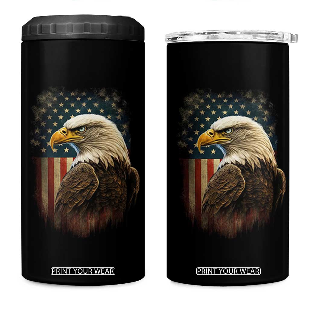 Funny American Flag Bald Eagle Patriotic 4th of July 4 in 1 Can Cooler Tumbler TS11 One Size: 16 oz Black Print Your Wear