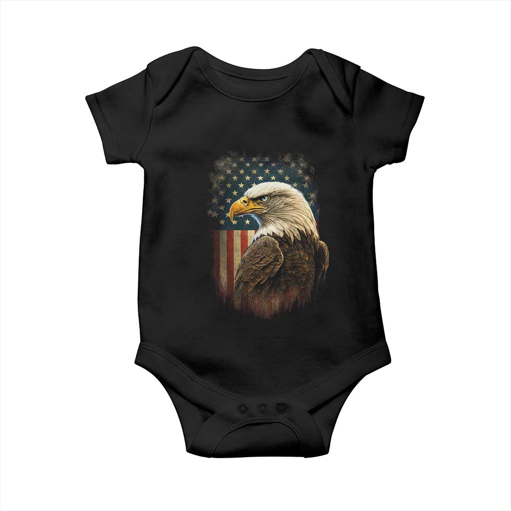 Funny American Flag Bald Eagle Patriotic 4th of July Baby Onesie TS11 Black Print Your Wear
