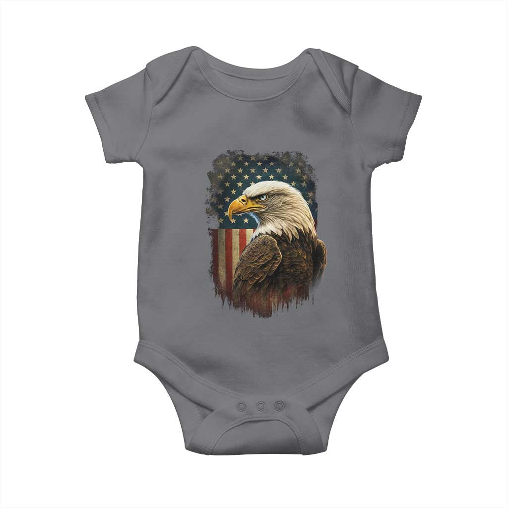 Funny American Flag Bald Eagle Patriotic 4th of July Baby Onesie TS11 Charcoal Print Your Wear