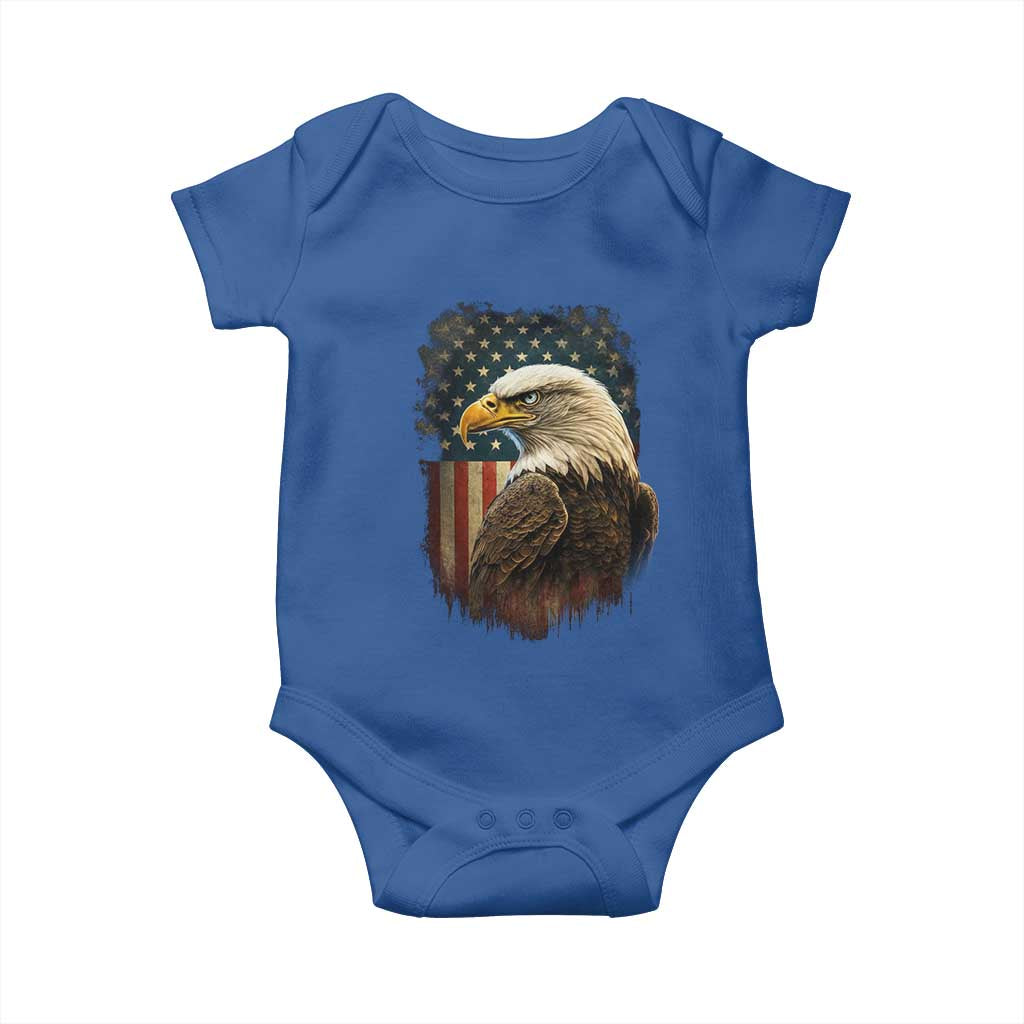 Funny American Flag Bald Eagle Patriotic 4th of July Baby Onesie TS11 Royal Blue Print Your Wear
