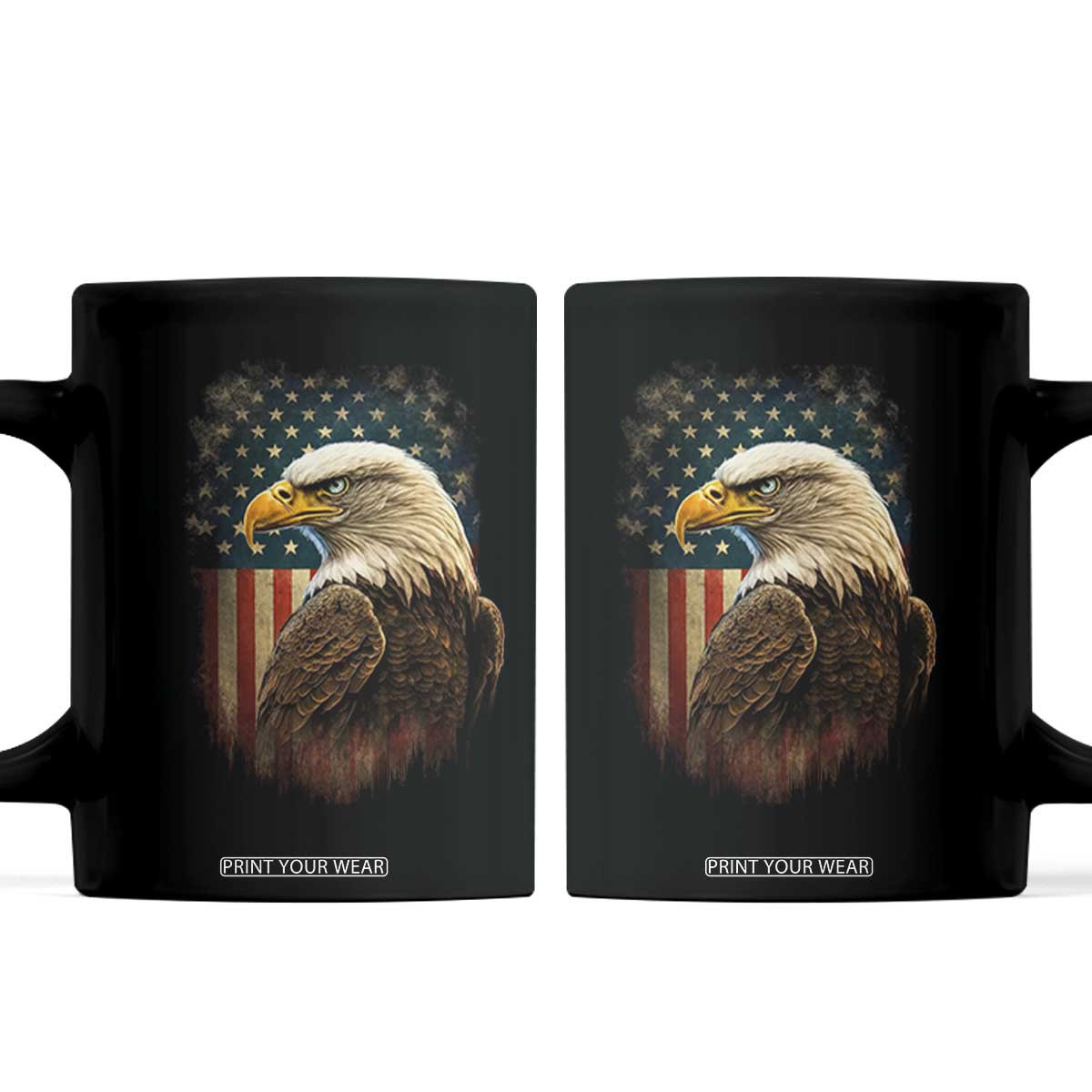 Funny American Flag Bald Eagle Patriotic 4th of July Coffee Mug TS11 Black Print Your Wear