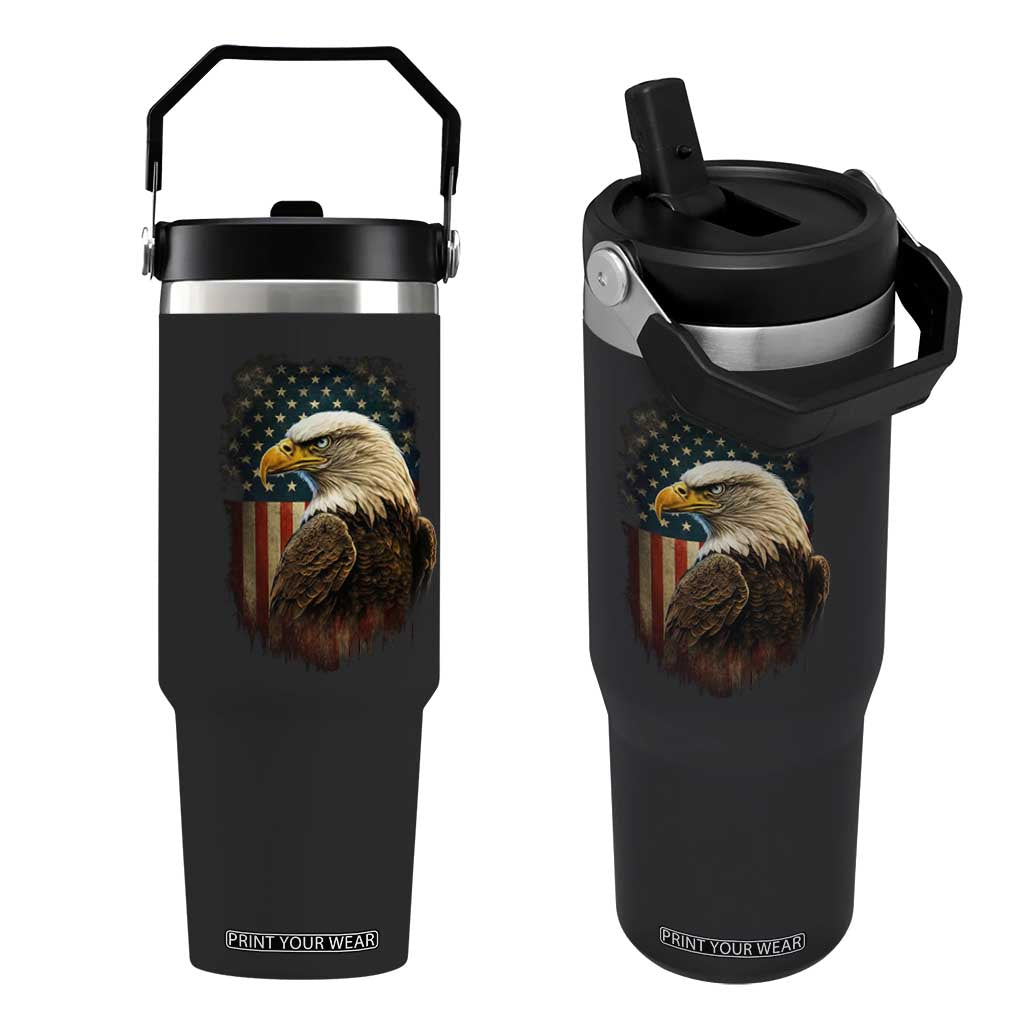 Funny American Flag Bald Eagle Patriotic 4th of July Flip Straw Tumbler TS11 One Size: 30 oz Black Print Your Wear