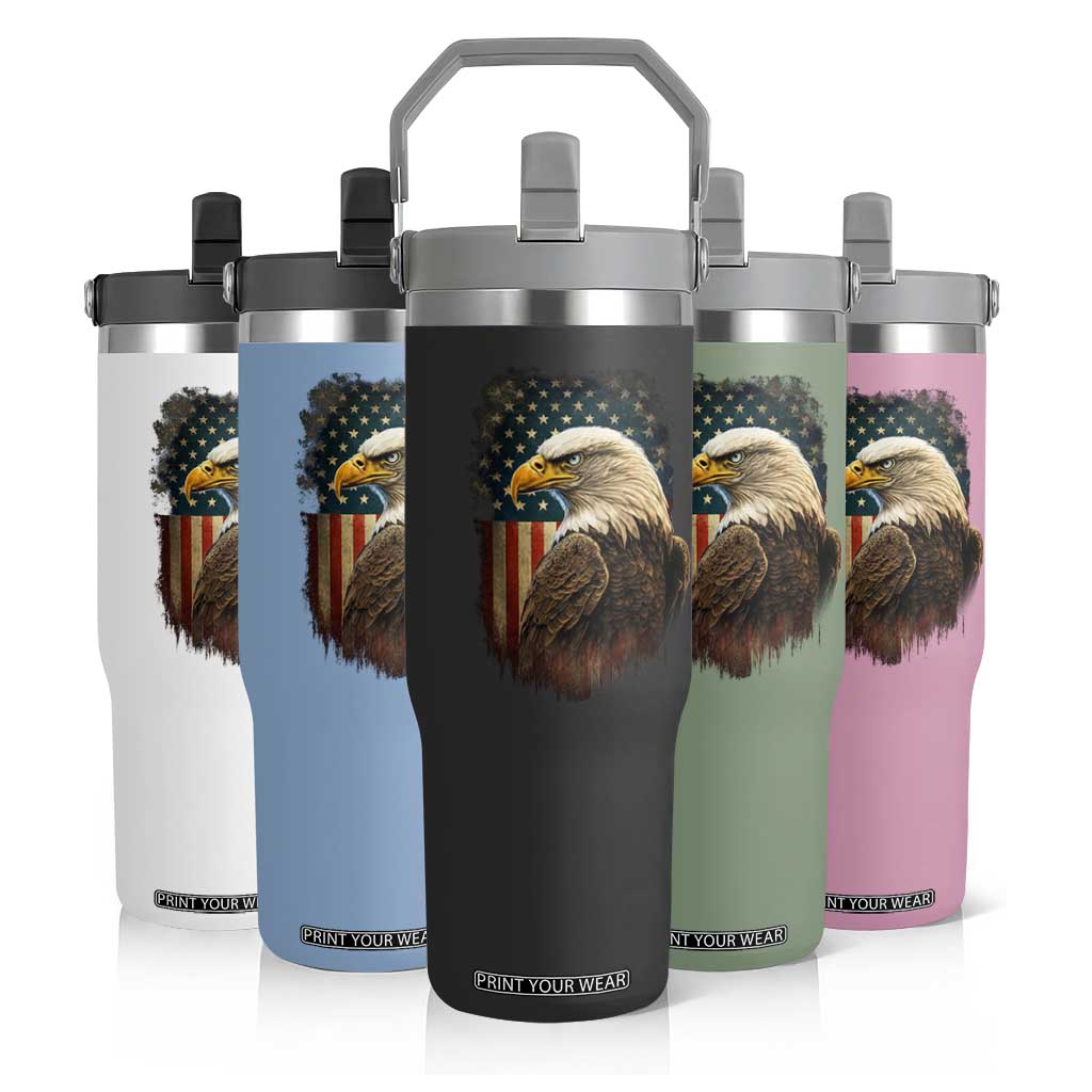 Funny American Flag Bald Eagle Patriotic 4th of July Flip Straw Tumbler TS11 Print Your Wear