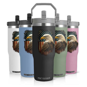 Funny American Flag Bald Eagle Patriotic 4th of July Flip Straw Tumbler TS11 Print Your Wear