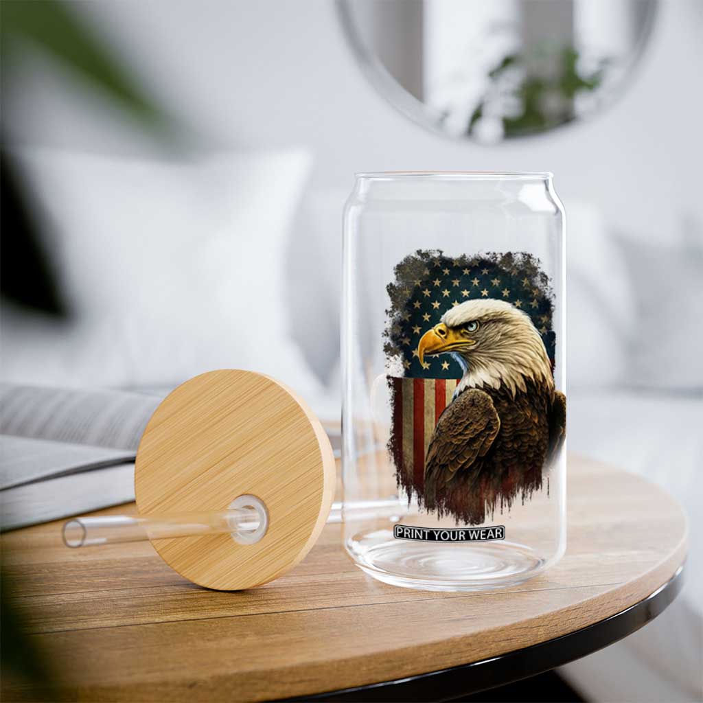 Funny American Flag Bald Eagle Patriotic 4th of July Glass Can TS11 Print Your Wear