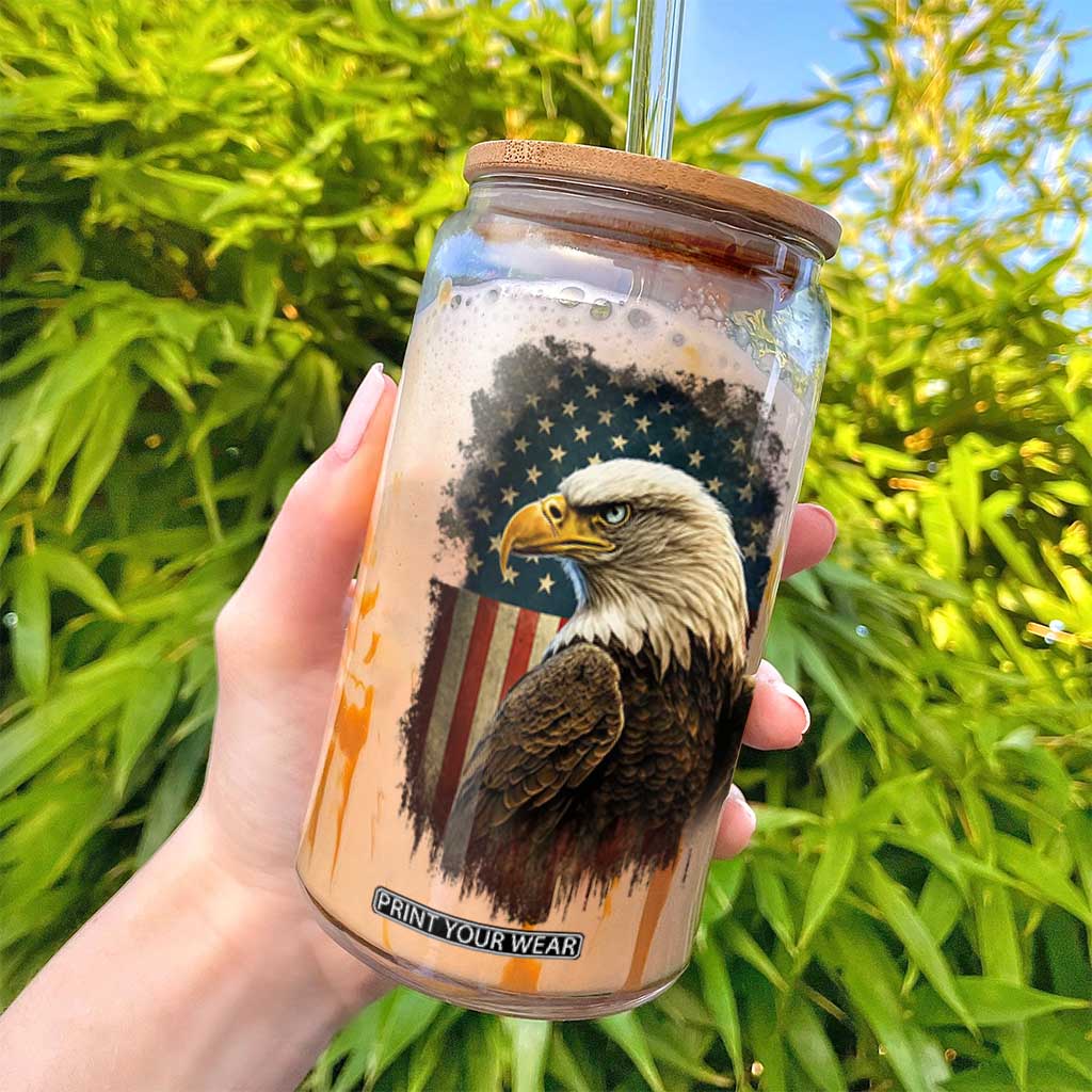 Funny American Flag Bald Eagle Patriotic 4th of July Glass Can TS11 Print Your Wear