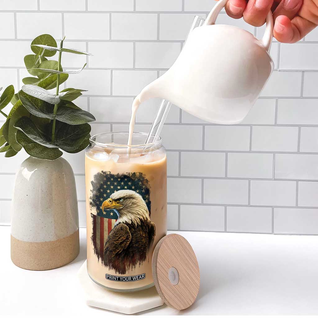 Funny American Flag Bald Eagle Patriotic 4th of July Glass Can TS11 Print Your Wear