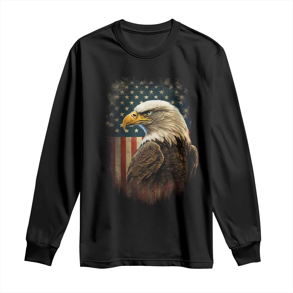 Funny American Flag Bald Eagle Patriotic 4th of July Long Sleeve Shirt TS11 Black Print Your Wear