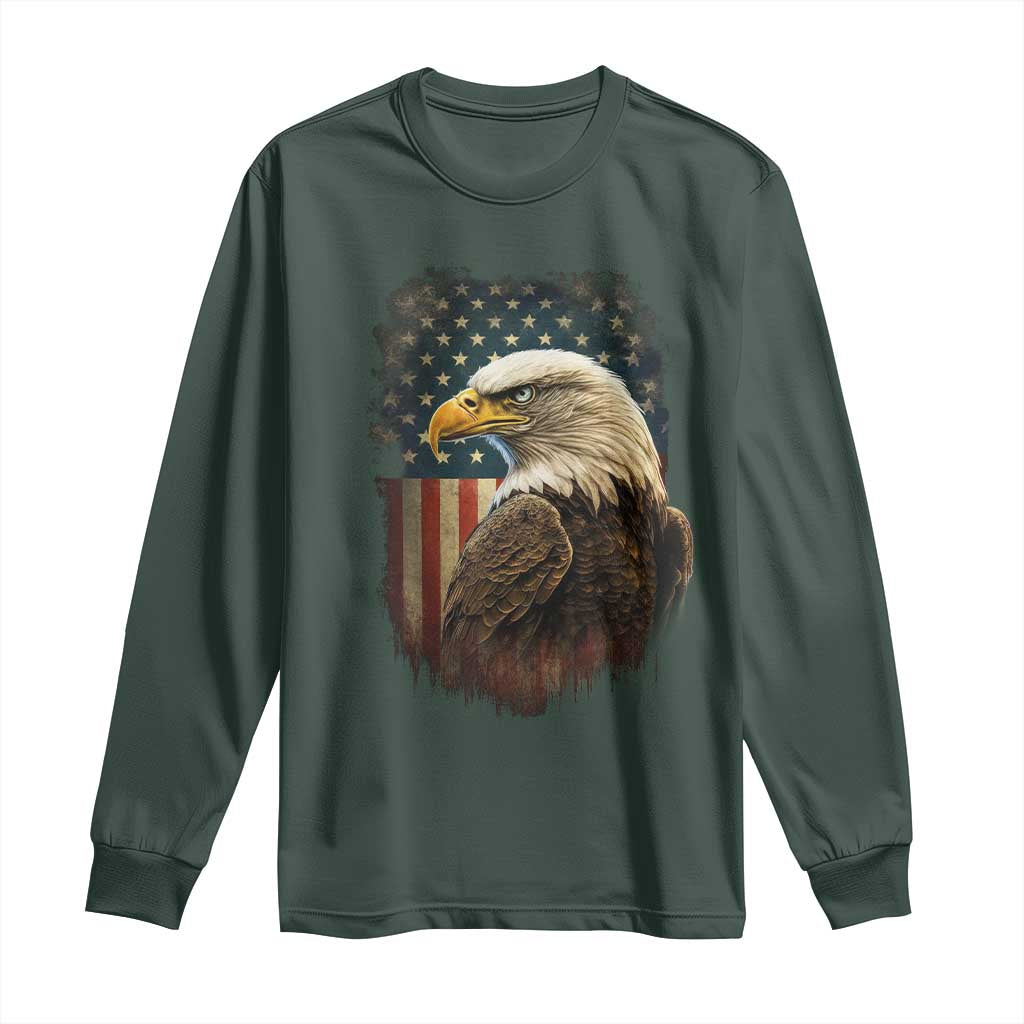Funny American Flag Bald Eagle Patriotic 4th of July Long Sleeve Shirt TS11 Dark Forest Green Print Your Wear
