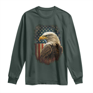 Funny American Flag Bald Eagle Patriotic 4th of July Long Sleeve Shirt TS11 Dark Forest Green Print Your Wear