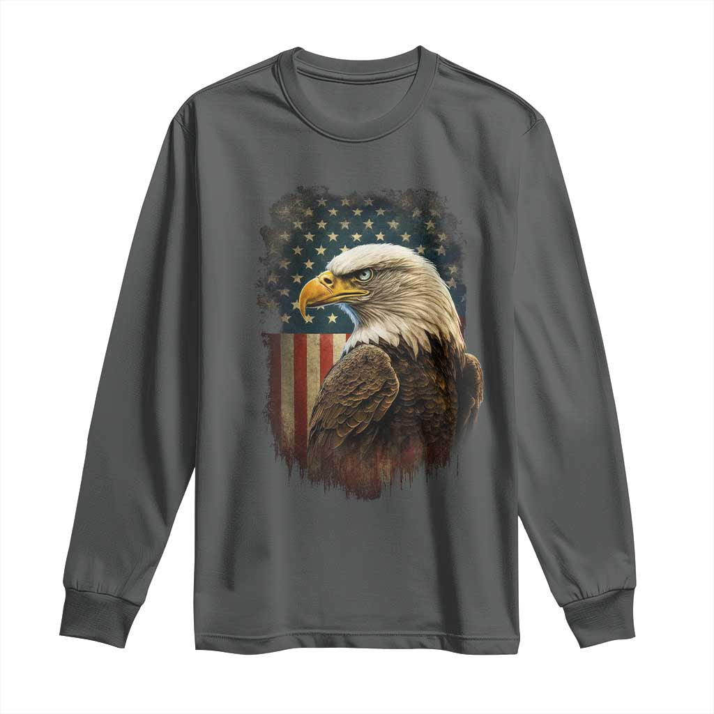 Funny American Flag Bald Eagle Patriotic 4th of July Long Sleeve Shirt TS11 Dark Heather Print Your Wear