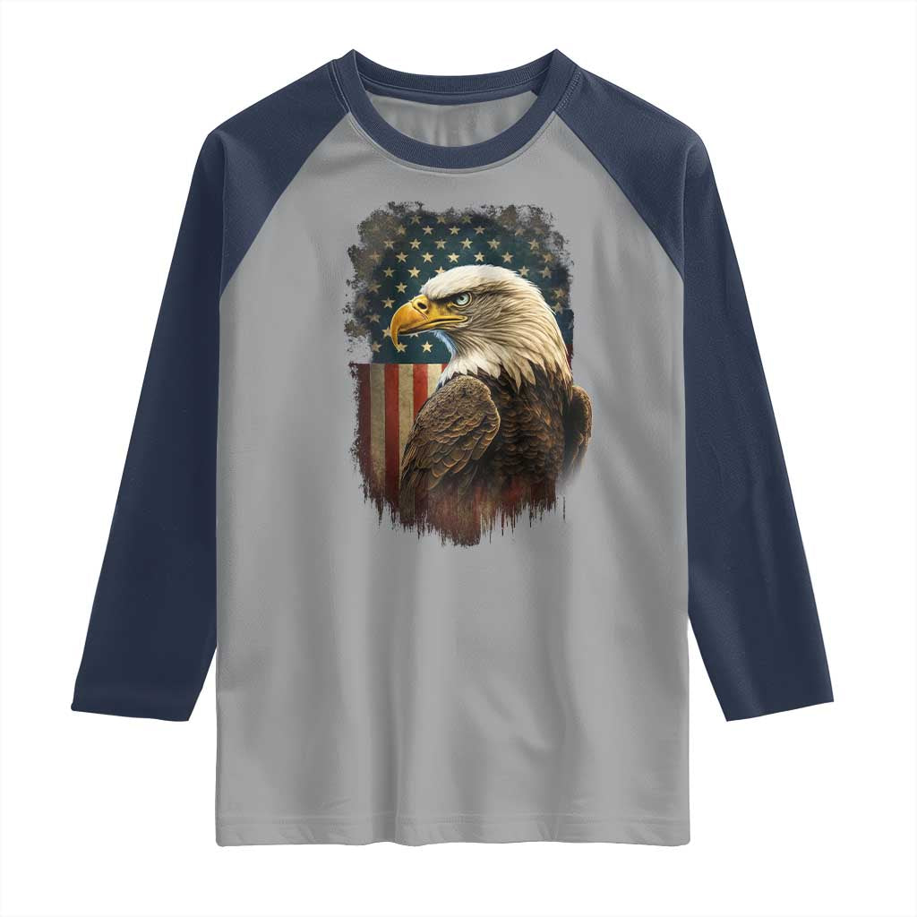 Funny American Flag Bald Eagle Patriotic 4th of July Raglan Shirt TS11 Sport Gray Navy Print Your Wear