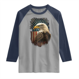 Funny American Flag Bald Eagle Patriotic 4th of July Raglan Shirt TS11 Sport Gray Navy Print Your Wear