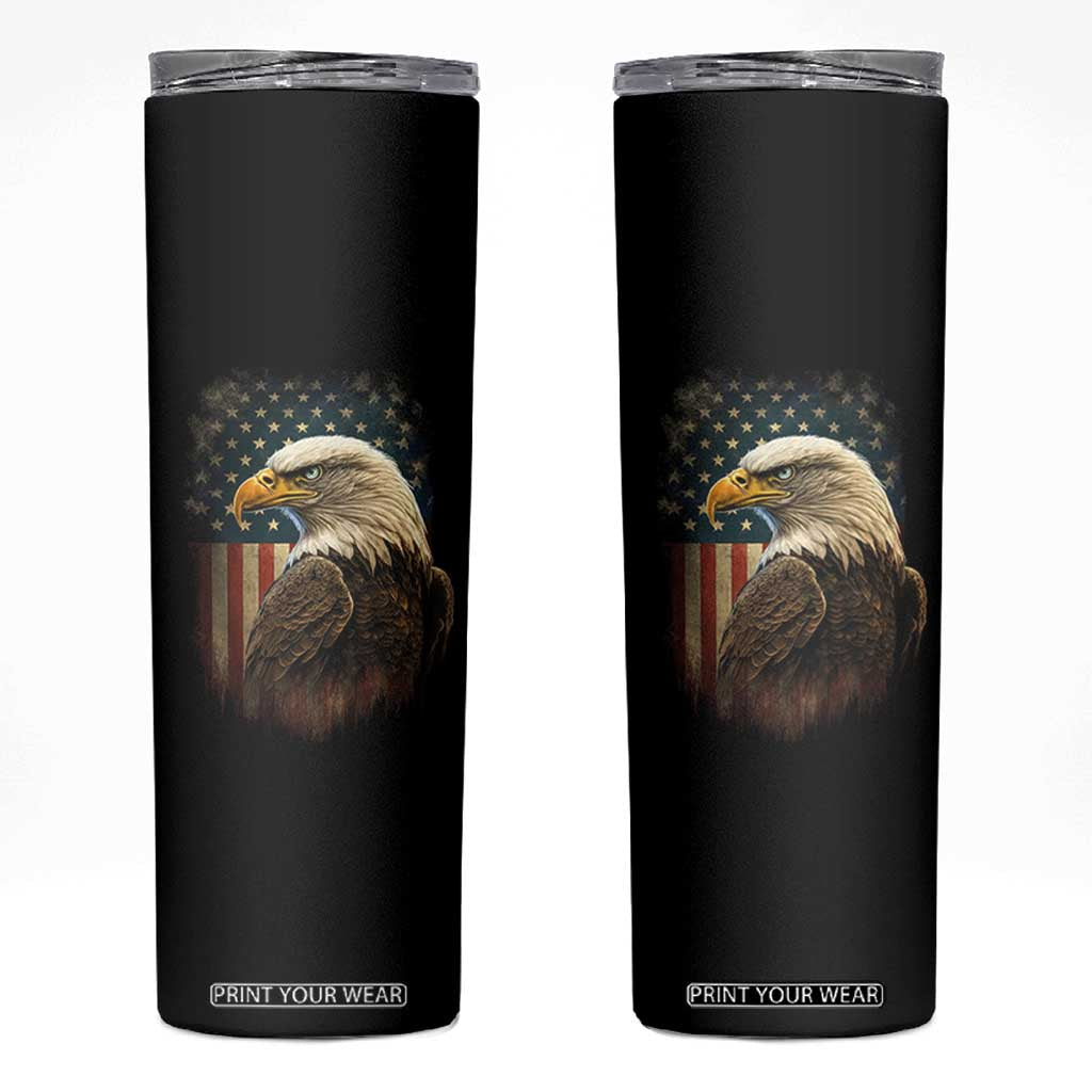 Funny American Flag Bald Eagle Patriotic 4th of July Skinny Tumbler TS11 Black Print Your Wear