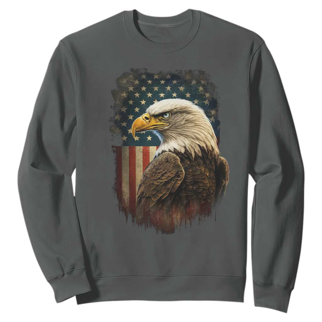 Funny American Flag Bald Eagle Patriotic 4th of July Sweatshirt TS11 Dark Heather Print Your Wear