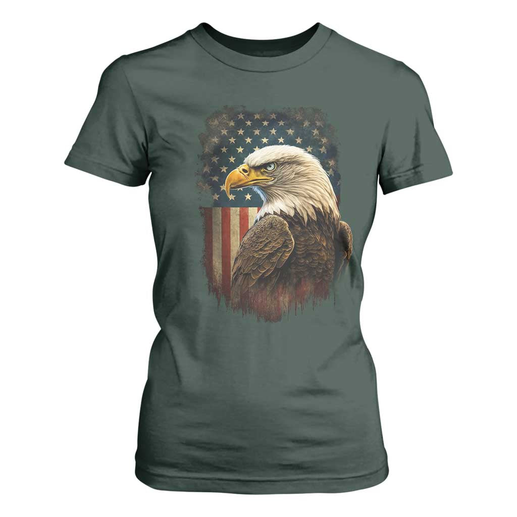 Funny American Flag Bald Eagle Patriotic 4th of July T Shirt For Women TS11 Dark Forest Green Print Your Wear