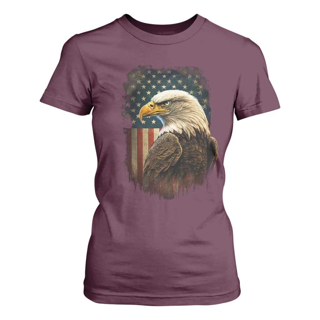 Funny American Flag Bald Eagle Patriotic 4th of July T Shirt For Women TS11 Maroon Print Your Wear