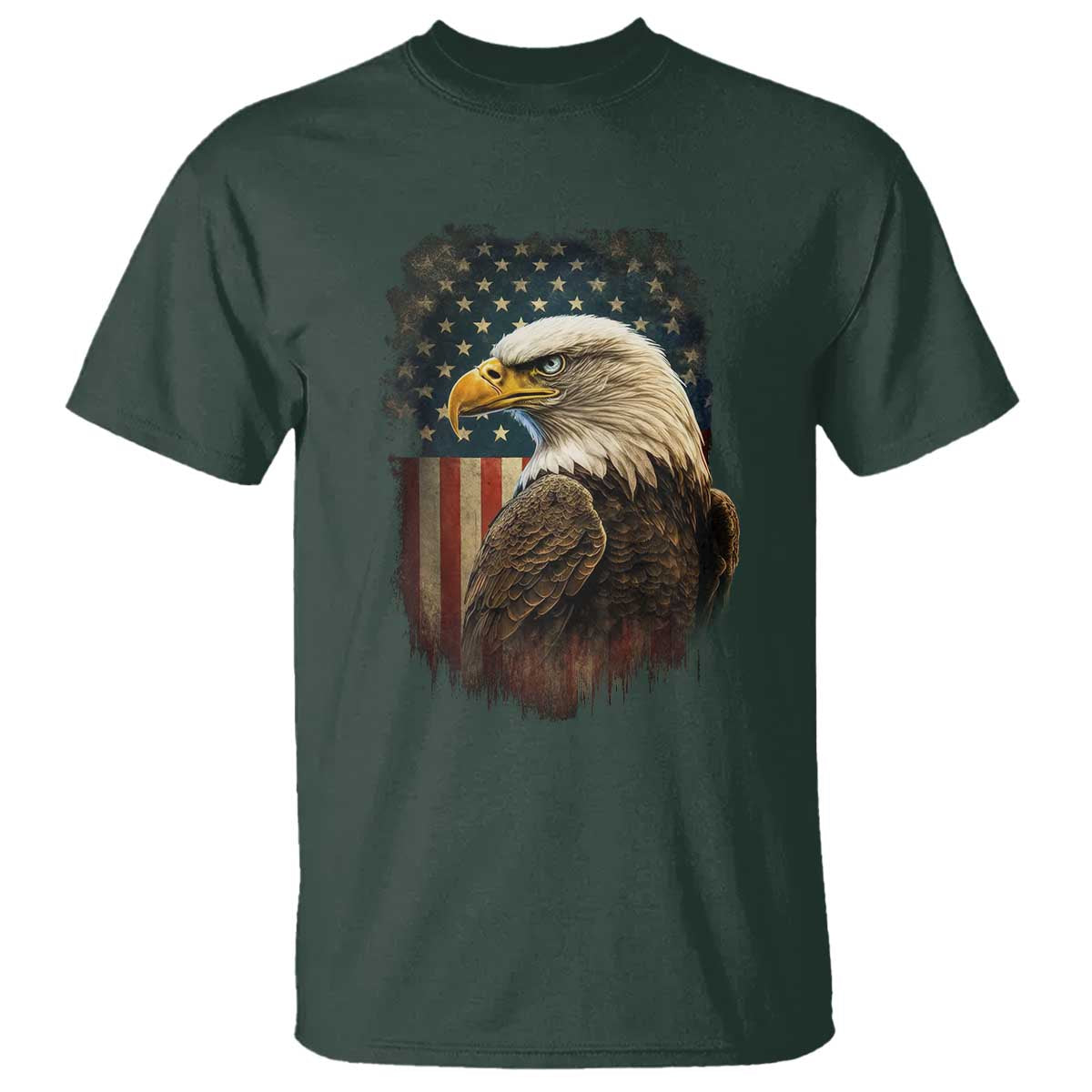 Funny American Flag Bald Eagle Patriotic 4th of July T Shirt TS11 Dark Forest Green Print Your Wear